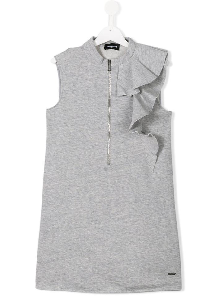 Dsquared2 Kids Ruffled Shoulder Sleeveless Dress, Girl's, Size: 14 Yrs, Grey