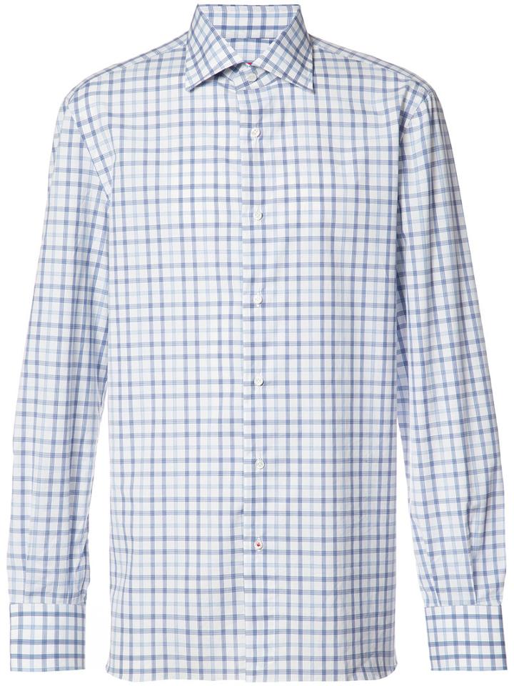 Isaia Checked Shirt, Men's, Size: 16 1/2, White, Cotton