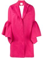 Delpozo - Bell Sleeve Single Breasted Coat - Women - Cotton/linen/flax - 38, Pink/purple, Cotton/linen/flax