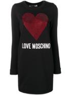 Love Moschino Rhinestone Heart Sweatshirt Dress - Black