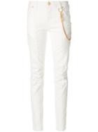 Pierre Balmain Chain-embellished Biker Skinny Jeans - White