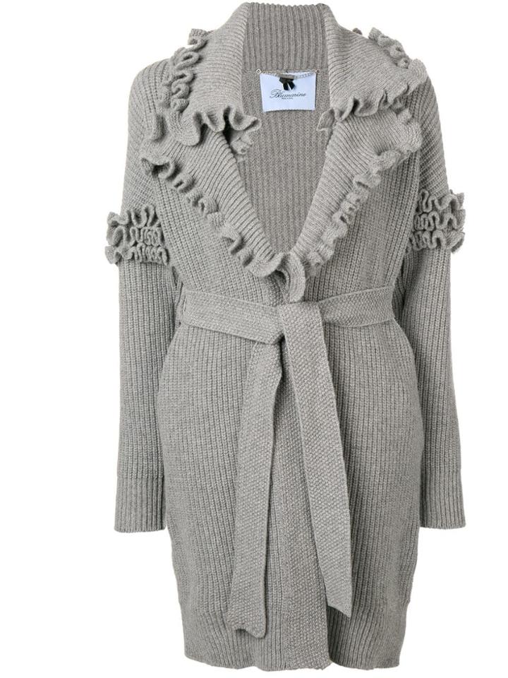 Blumarine Ruffle Trim Cardi-coat - Grey