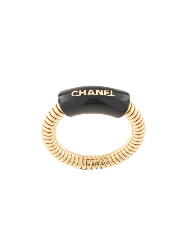 Chanel Pre-owned Ribbed Logo Ring - Black
