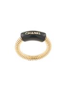 Chanel Pre-owned Ribbed Logo Ring - Black