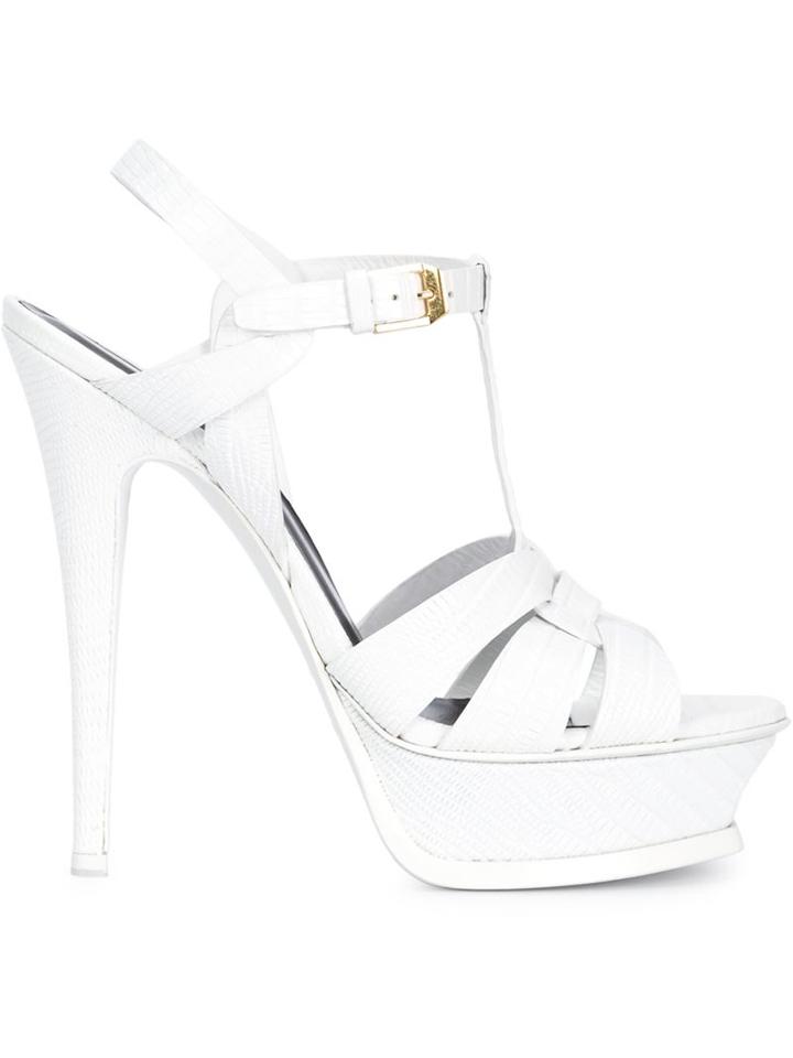 Saint Laurent Tribute Sandals, Women's, Size: 6, White, Leather