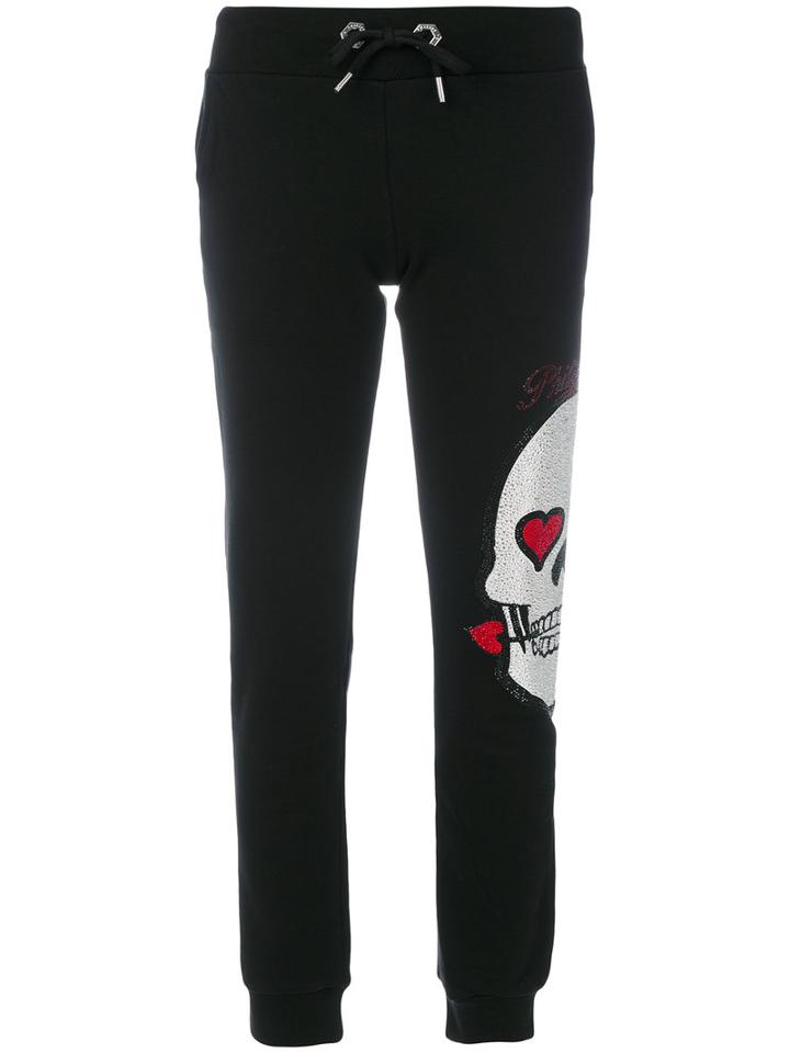 Philipp Plein - Crystal-embellished Skull Sweatpants - Women - Cotton - M, Black, Cotton