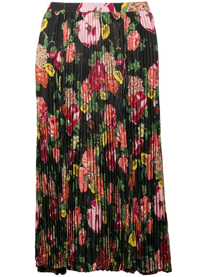 Junya Watanabe Floral Print Pleated Skirt - Black