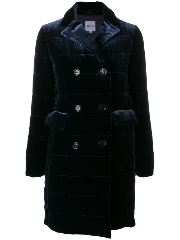 Aspesi Velvet Double Breasted Coat - Blue