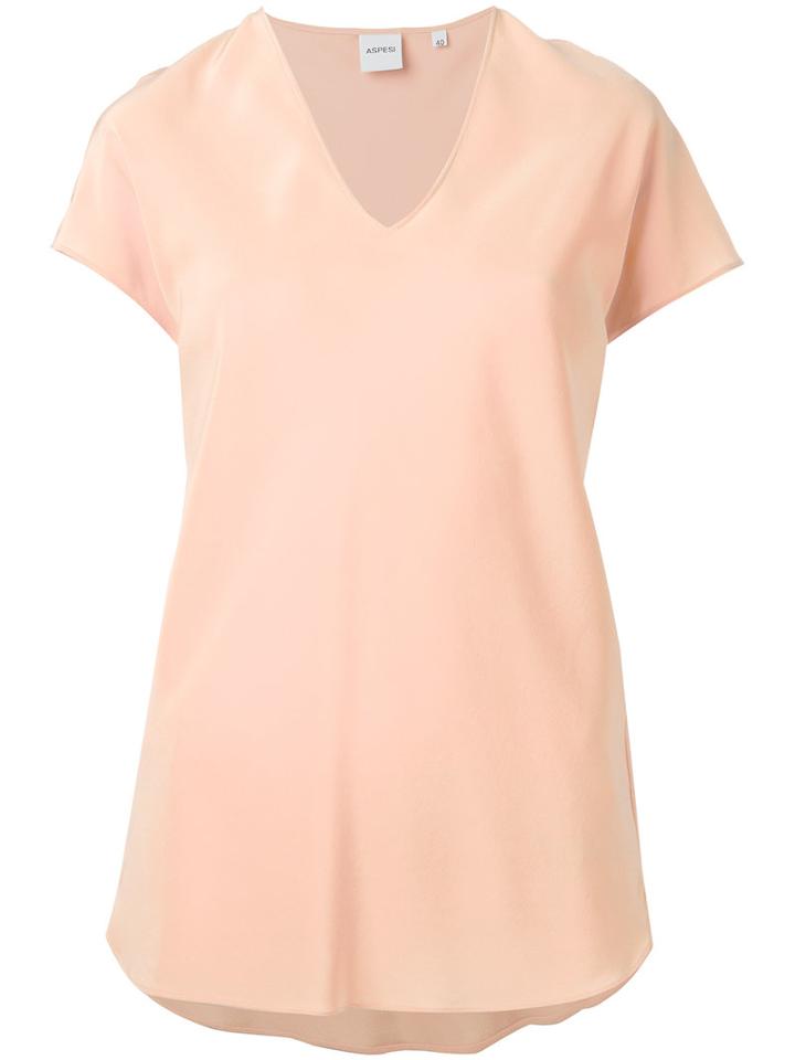 Aspesi V-neck Slim-fit T-shirt, Women's, Size: 40, Yellow/orange, Silk