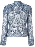 Balmain Standing Collar Paisley Jacket, Women's, Size: 36, Blue, Cotton/polyester/viscose