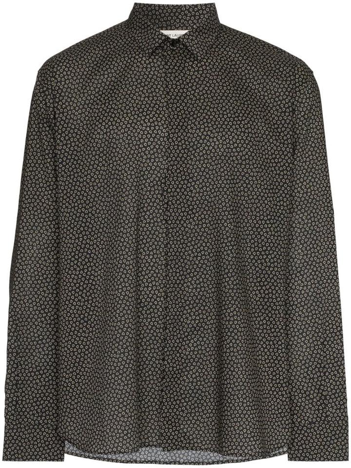 Saint Laurent Micro Heart Print Tailored Shirt - Black