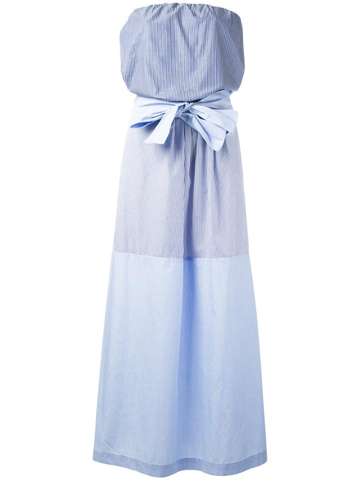 Semicouture - Strapless Striped Dress - Women - Cotton - 44, Blue, Cotton