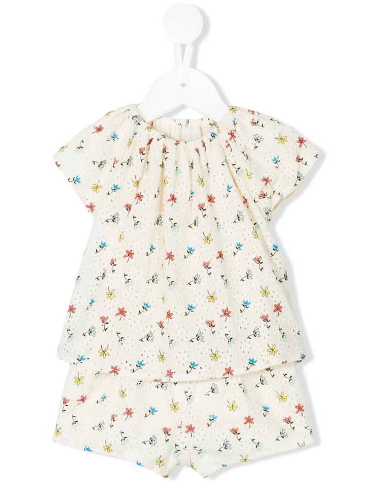 Chloé Kids - Floral Print Romper - Kids - Cotton/viscose - 12 Mth, Nude/neutrals