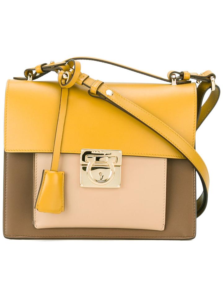 Salvatore Ferragamo - Colour Block Tote - Women - Calf Leather - One Size, Women's, Yellow/orange, Calf Leather