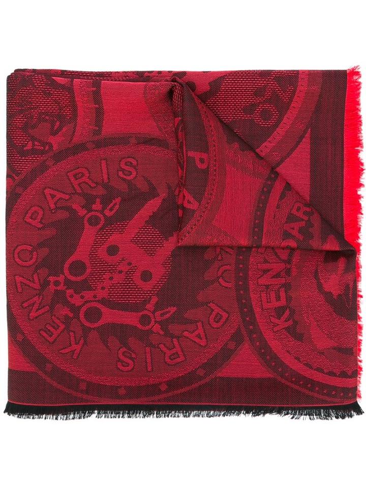 Kenzo 'monster Tool' Scarf, Adult Unisex, Red, Silk/wool