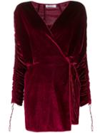 Oseree V-neck Velvet Dress - Red