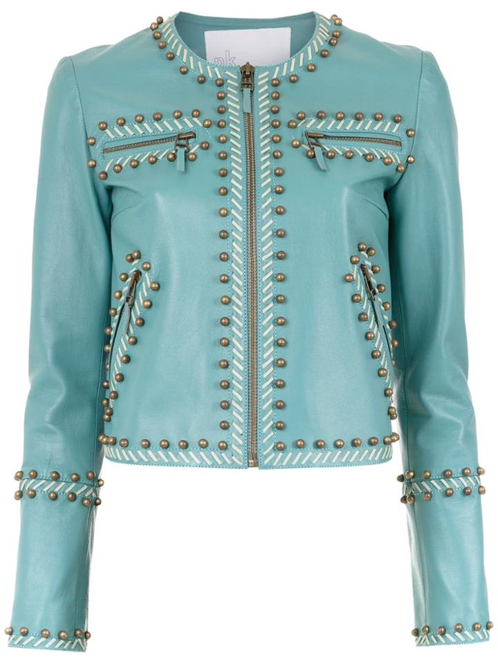 Nk Embellished Leather Jacket - Blue