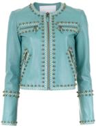 Nk Embellished Leather Jacket - Blue