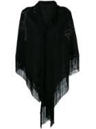 Forte Forte Embroidered Fringed Scarf, Women's, Black, Cotton/virgin Wool/linen/flax