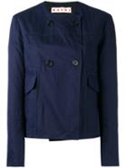 Marni Cropped Collarless Jacket, Women's, Size: 46, Blue, Cotton/linen/flax/viscose