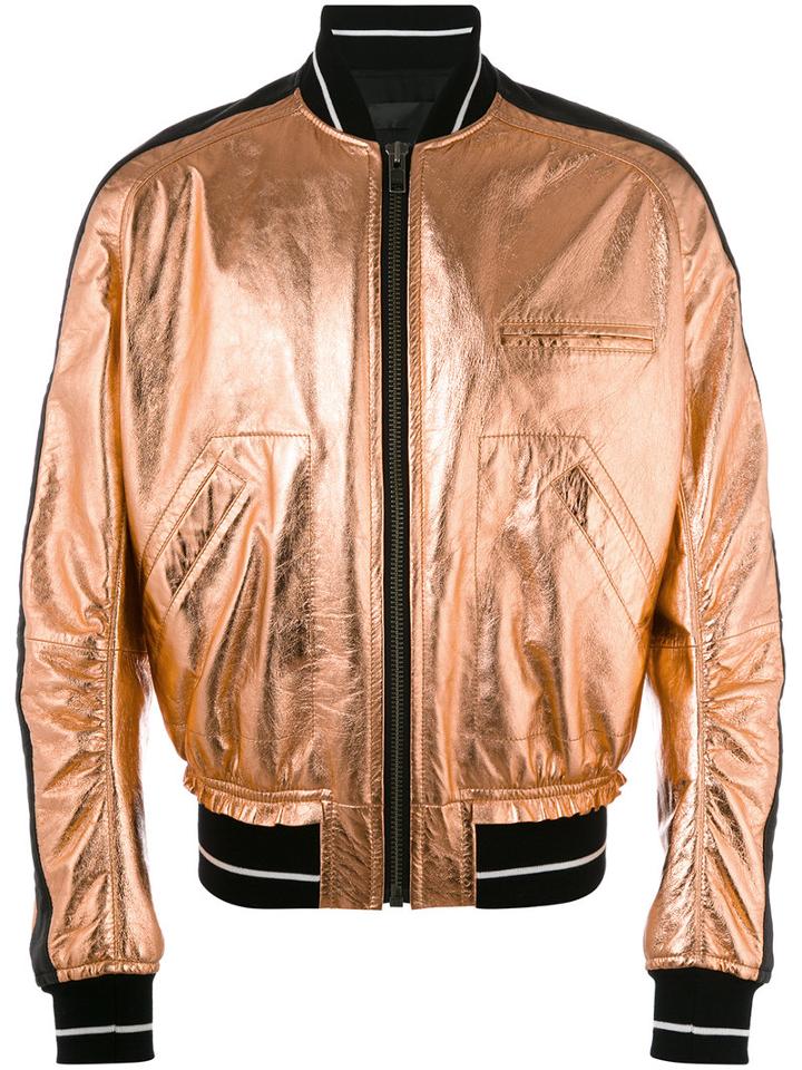 Haider Ackermann Metallic (grey) Bomber Jacket, Men's, Size: Small, Leather/cotton/rayon