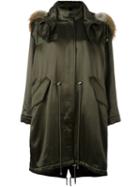 Alexander Mcqueen Oversized Parka, Women's, Size: 42, Green, Fox Fur/wool/cupro/cupro