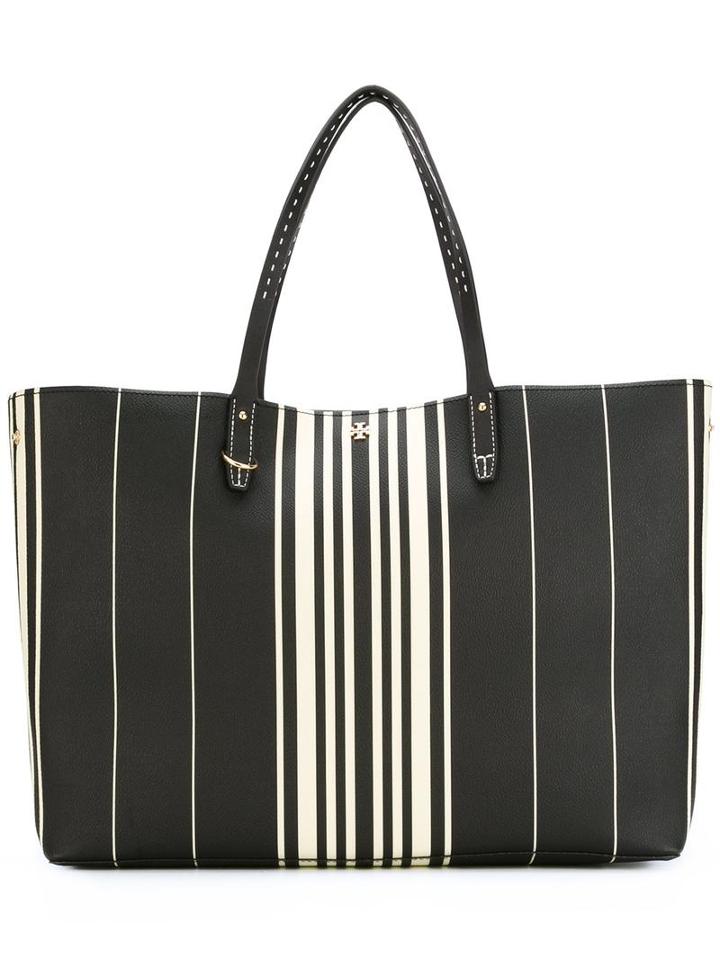 Tory Burch Striped Shopper Tote, Women's, Black, Leather