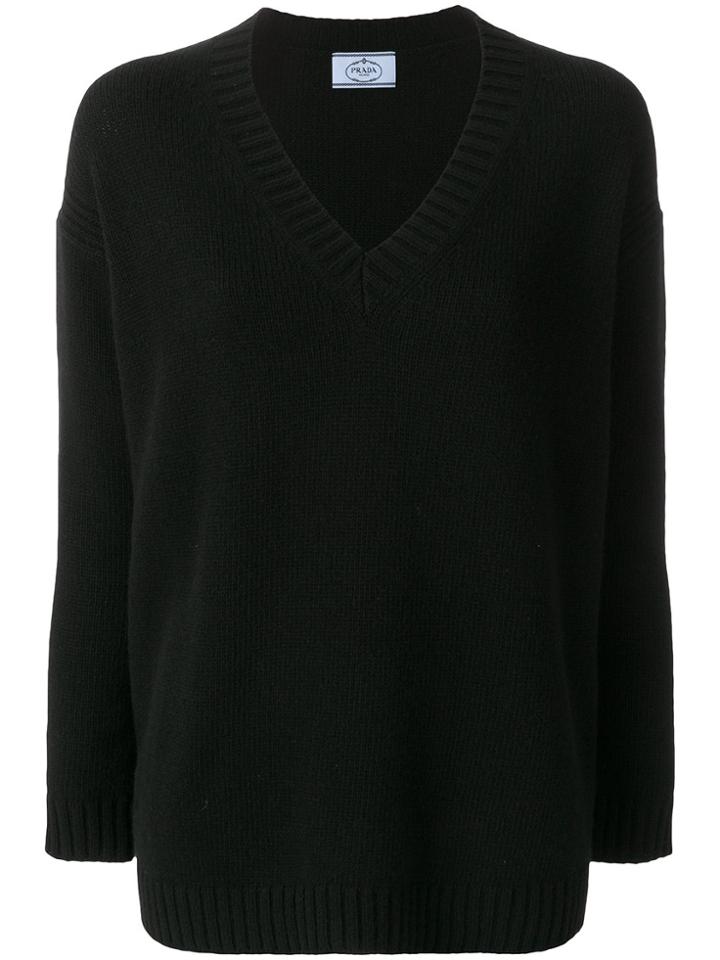 Prada Elbow Patch V-neck Jumper - Black