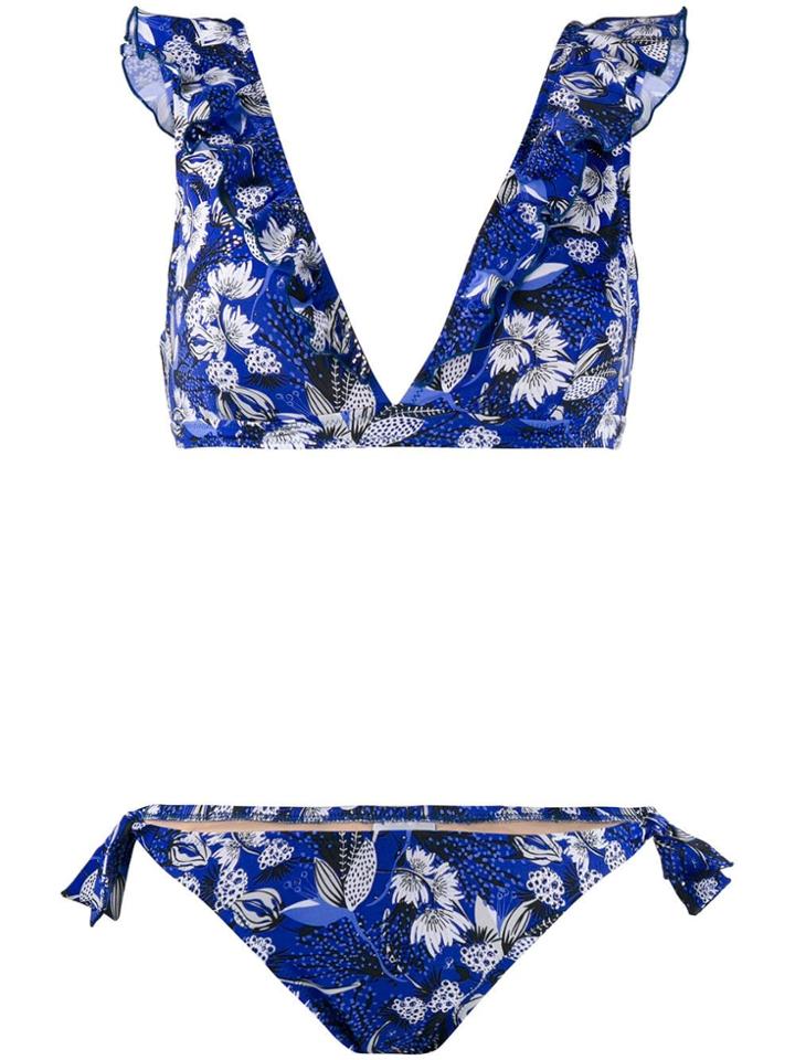 Emmanuela Swimwear Ioanna Floral Print Ruffled Bikini - Blue