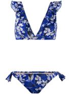 Emmanuela Swimwear Ioanna Floral Print Ruffled Bikini - Blue