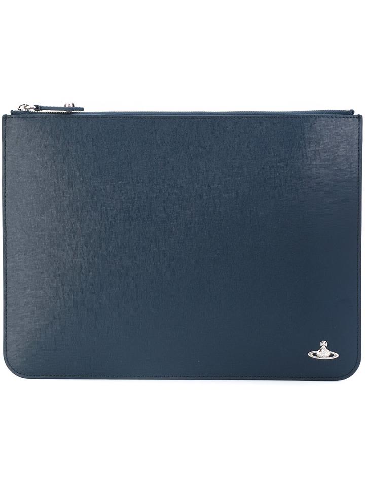 Vivienne Westwood - Top Zip Clutch Bag - Men - Leather - One Size, Blue, Leather