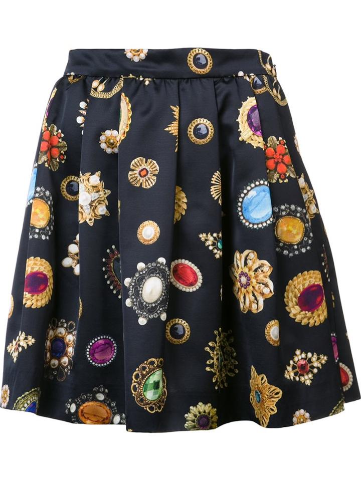 Moschino Jewel Print Mini Skirt, Women's, Size: 40, Black, Rayon/wool