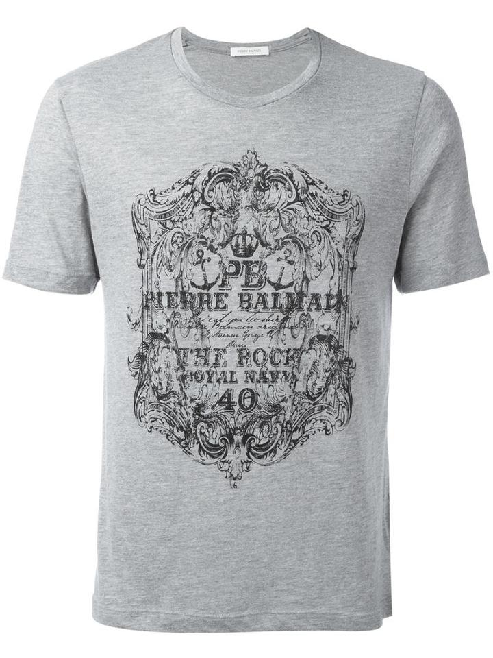 Pierre Balmain Logo Print T-shirt, Men's, Size: 50, Grey, Cotton/polycarbonite
