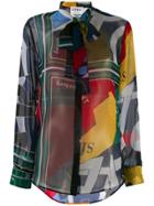 Iceberg Multicoloured Pussy Bow Blouse - Blue