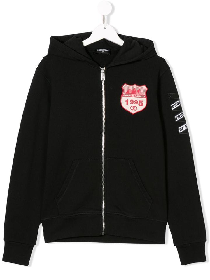 Dsquared2 Kids Teen Patch Embellished Zipped Hoodie - Black