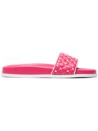 Valentino Pink Rockstud Spike Leather Slides - Pink & Purple