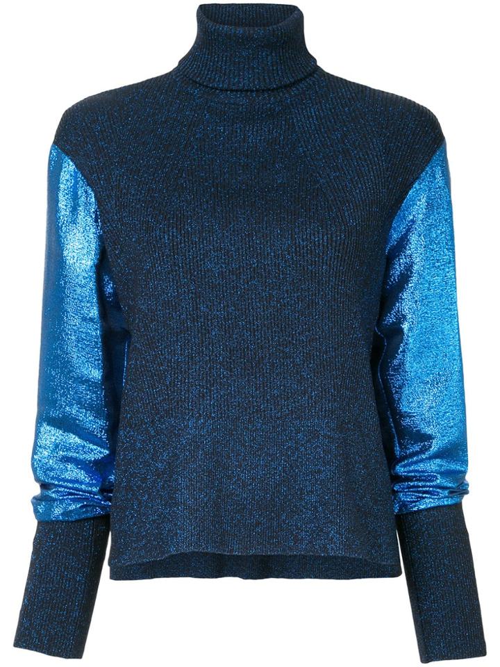 Cédric Charlier Metallic Knit Turtleneck Jumper - Blue