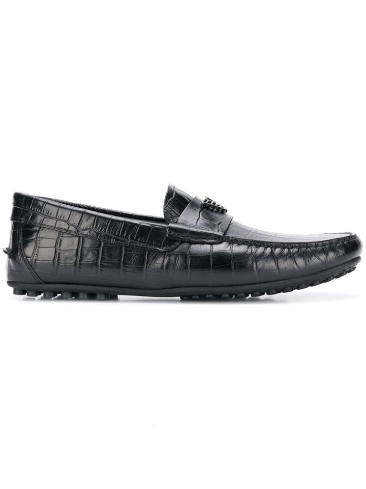 Emporio Armani Printed Leather Driving Shoes - Black