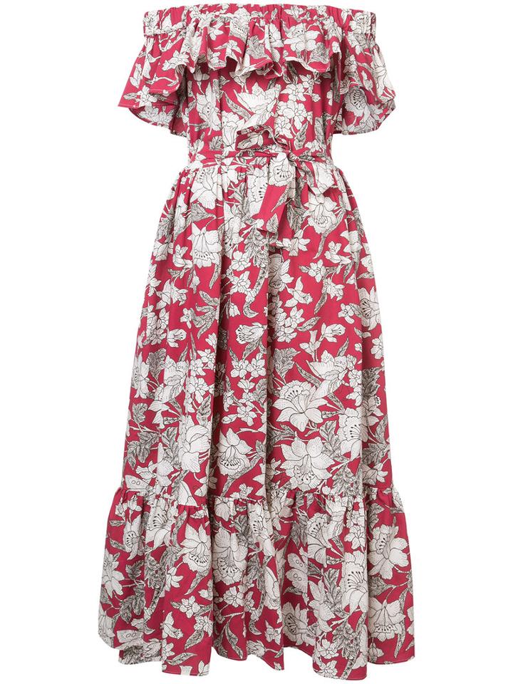 La Double J - Floral Off-shoulder Shift Dress - Women - Cotton - One Size, Red, Cotton