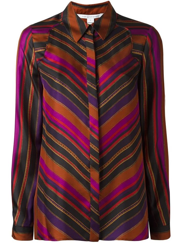 Diane Von Furstenberg Striped Shirt, Women's, Size: 6, Purple, Silk