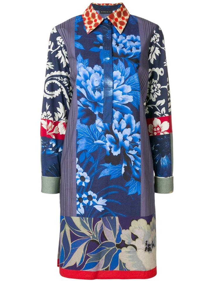 Etro Printed Henley Shirt Dress - Blue