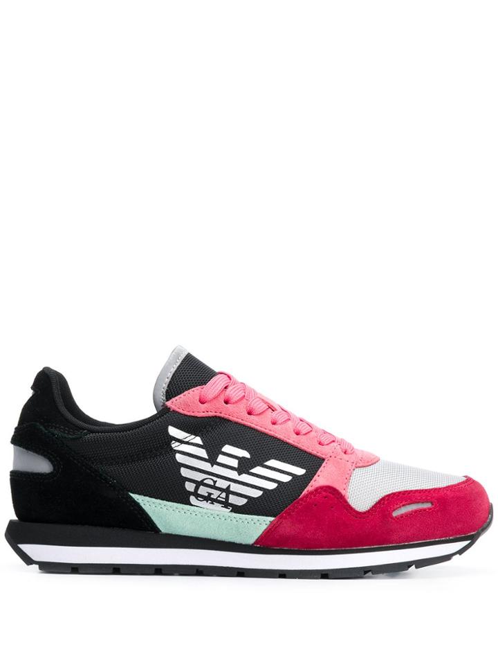 Emporio Armani Mesh And Suede Panelled Sneakers - Black