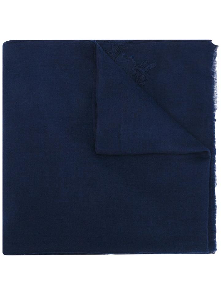 P.a.r.o.s.h. Lace Applique Scarf, Women's, Blue, Wool/cotton/polyamide