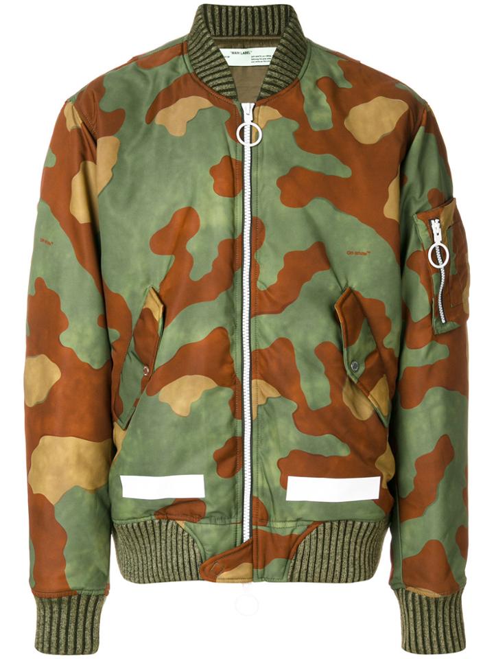 Off-white Camouflage Print Bomber Jacket - Multicolour
