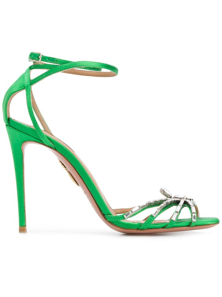 Aquazzura Crystal Spider Sandals - Green