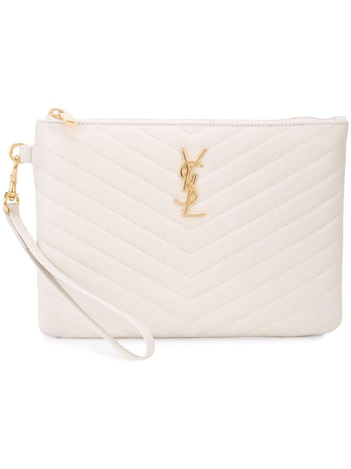 Saint Laurent Monogram Wristlet Pouch - White