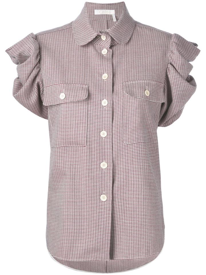 Chloé - Check Ruched Sleeve Blouse - Women - Cotton/virgin Wool - 38, Cotton/virgin Wool