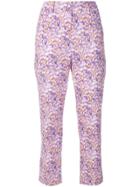 Blumarine Cropped Floral Print Trousers - Pink & Purple