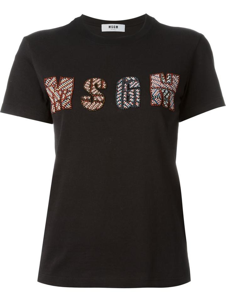 Msgm Beaded Logo T-shirt, Women's, Size: Xs, Black, Cotton