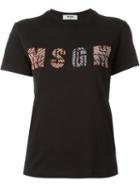Msgm Beaded Logo T-shirt, Women's, Size: Xs, Black, Cotton